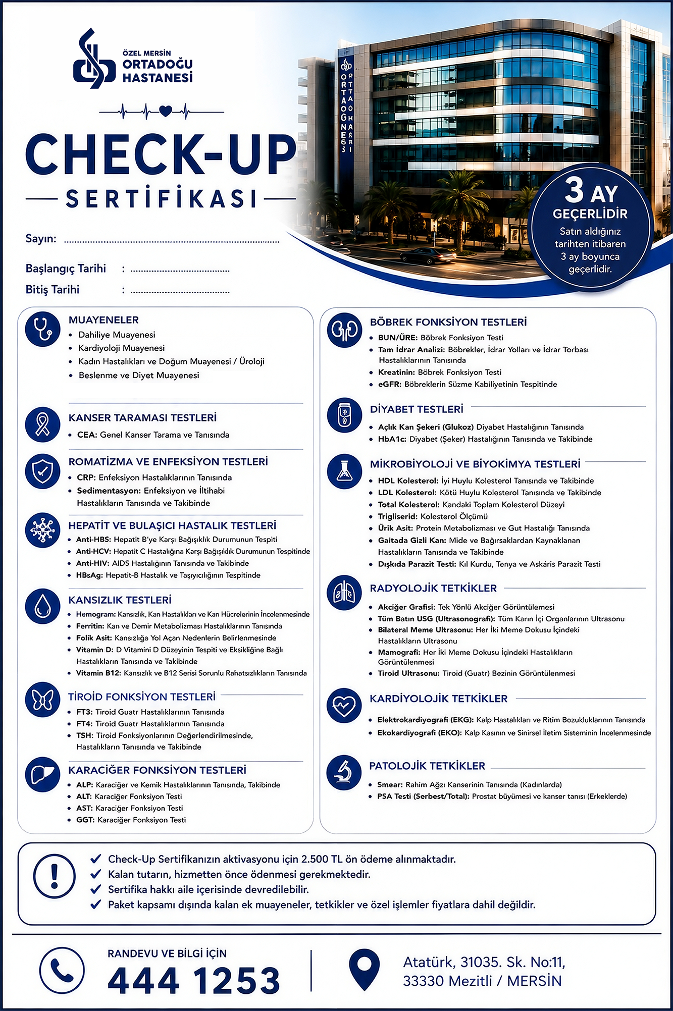 Kapsamlı Check-Up Sertifikası - Özel Mersin Ortadoğu Hastanesi